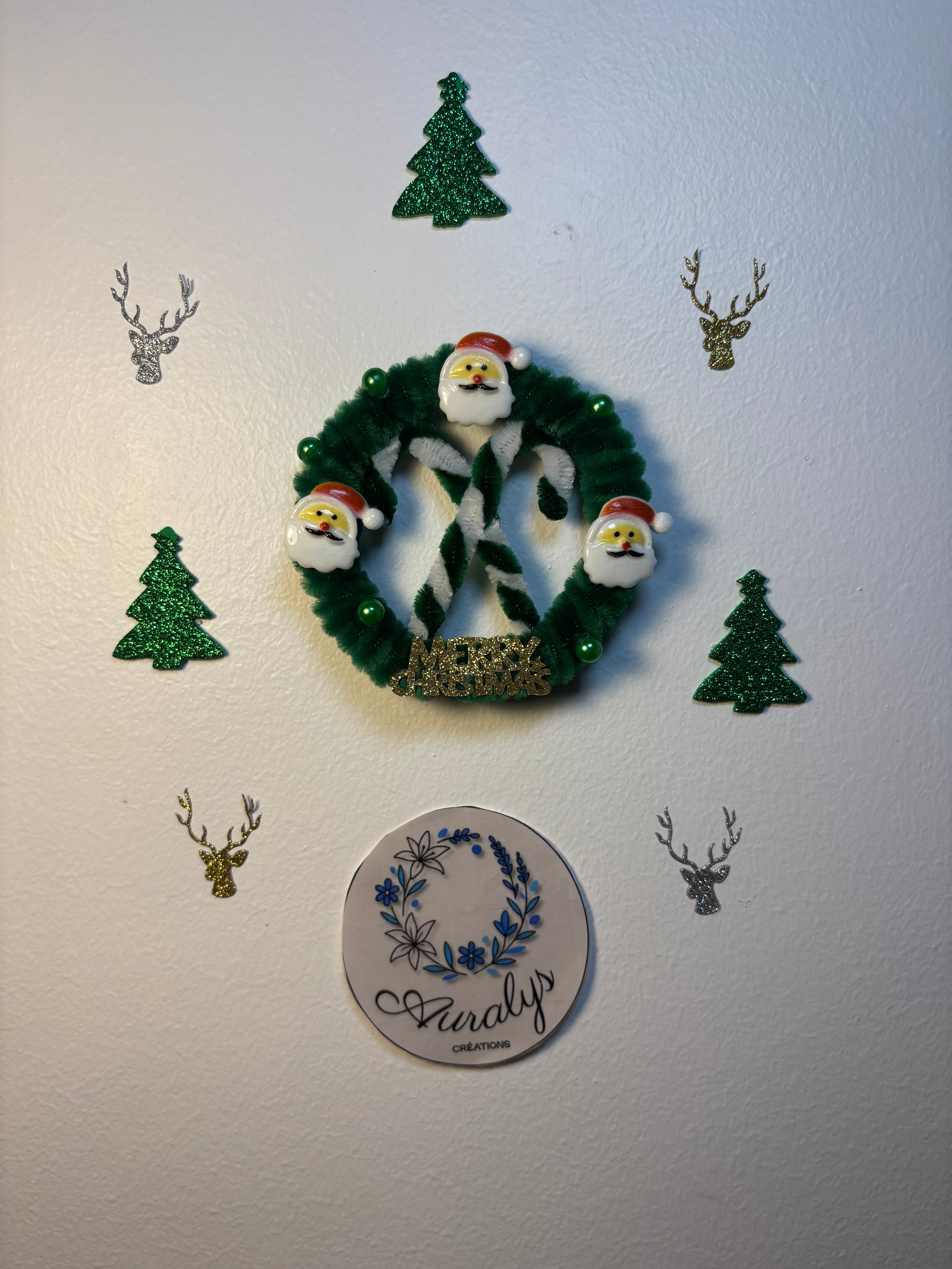 Petite couronne de Noël signature en fil chenille – Décoration festive faite main Auralys Créations