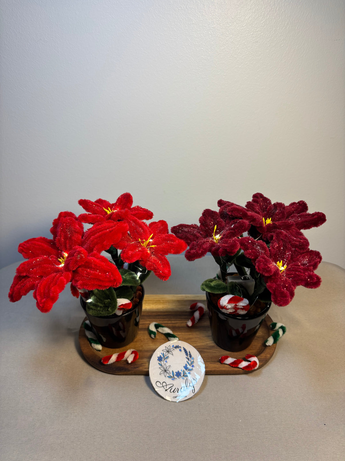 Poinsettia Lumineux – Fleur de Noël artisanale avec guirlande LED Auralys Créations