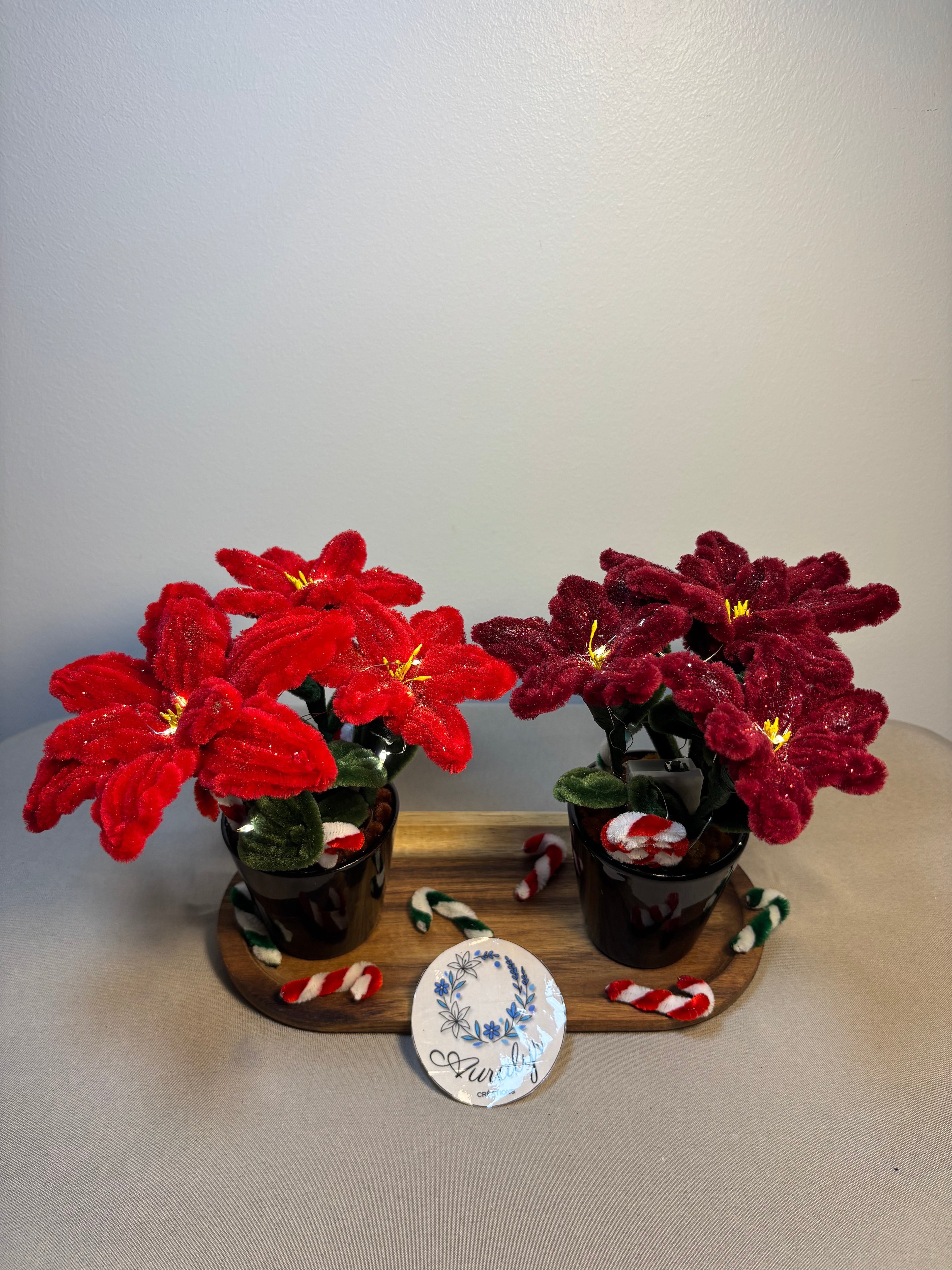 Poinsettia Lumineux – Fleur de Noël artisanale avec guirlande LED Auralys Créations