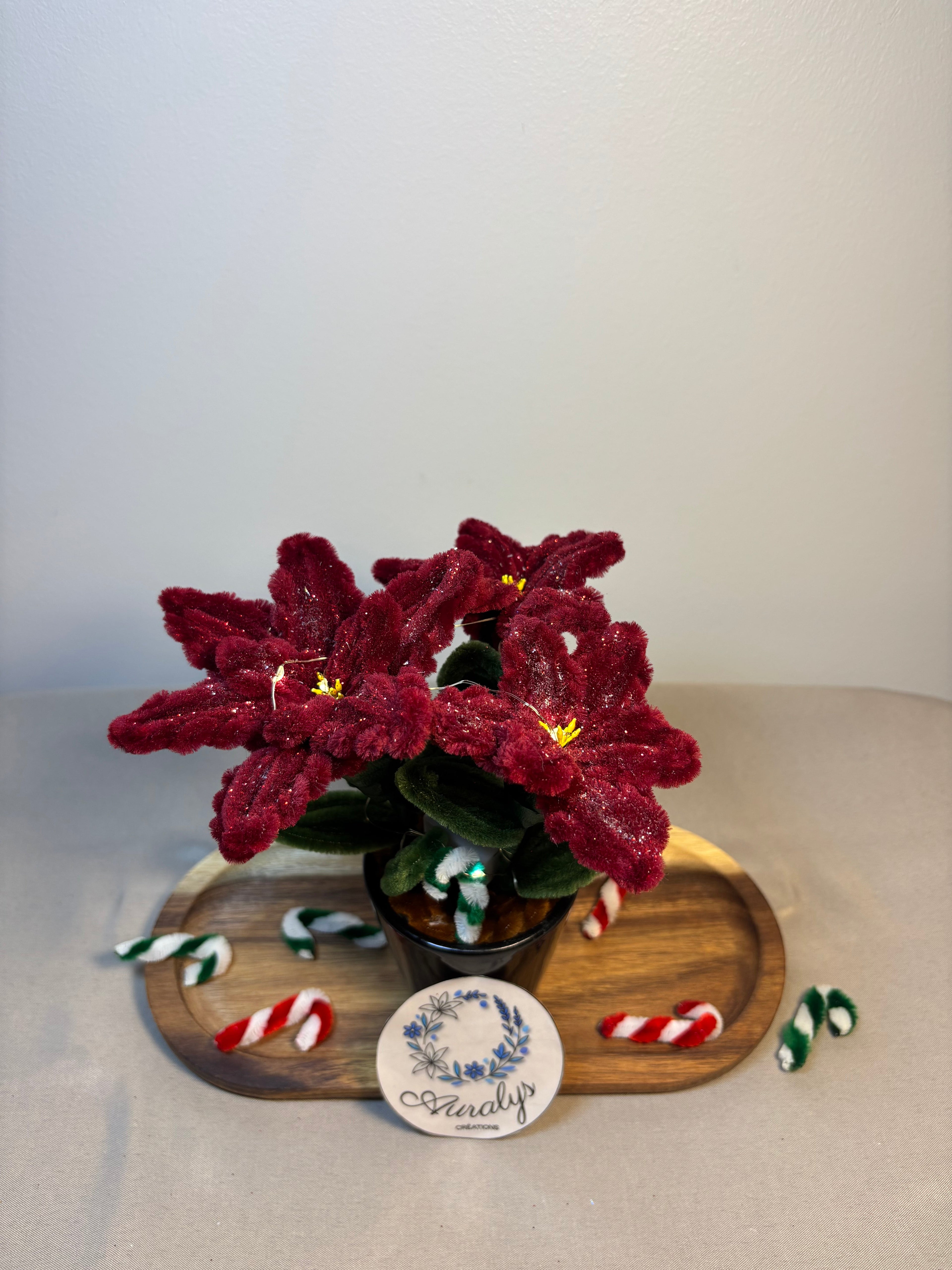 Poinsettia Lumineux – Fleur de Noël artisanale avec guirlande LED Auralys Créations