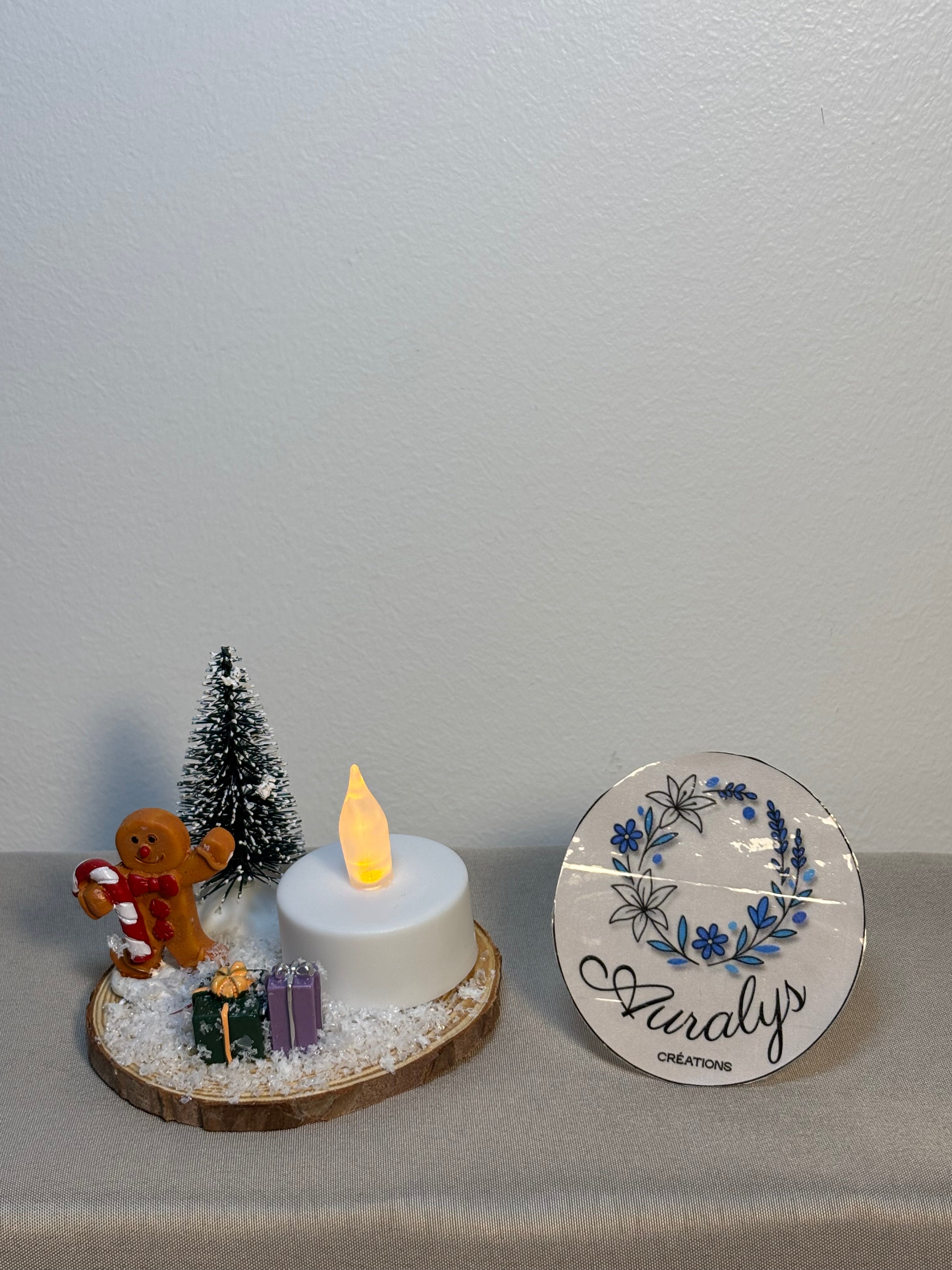 Bougeoir de Noël – Décoration hivernale artisanale avec fausse bougie LED Auralys Créations