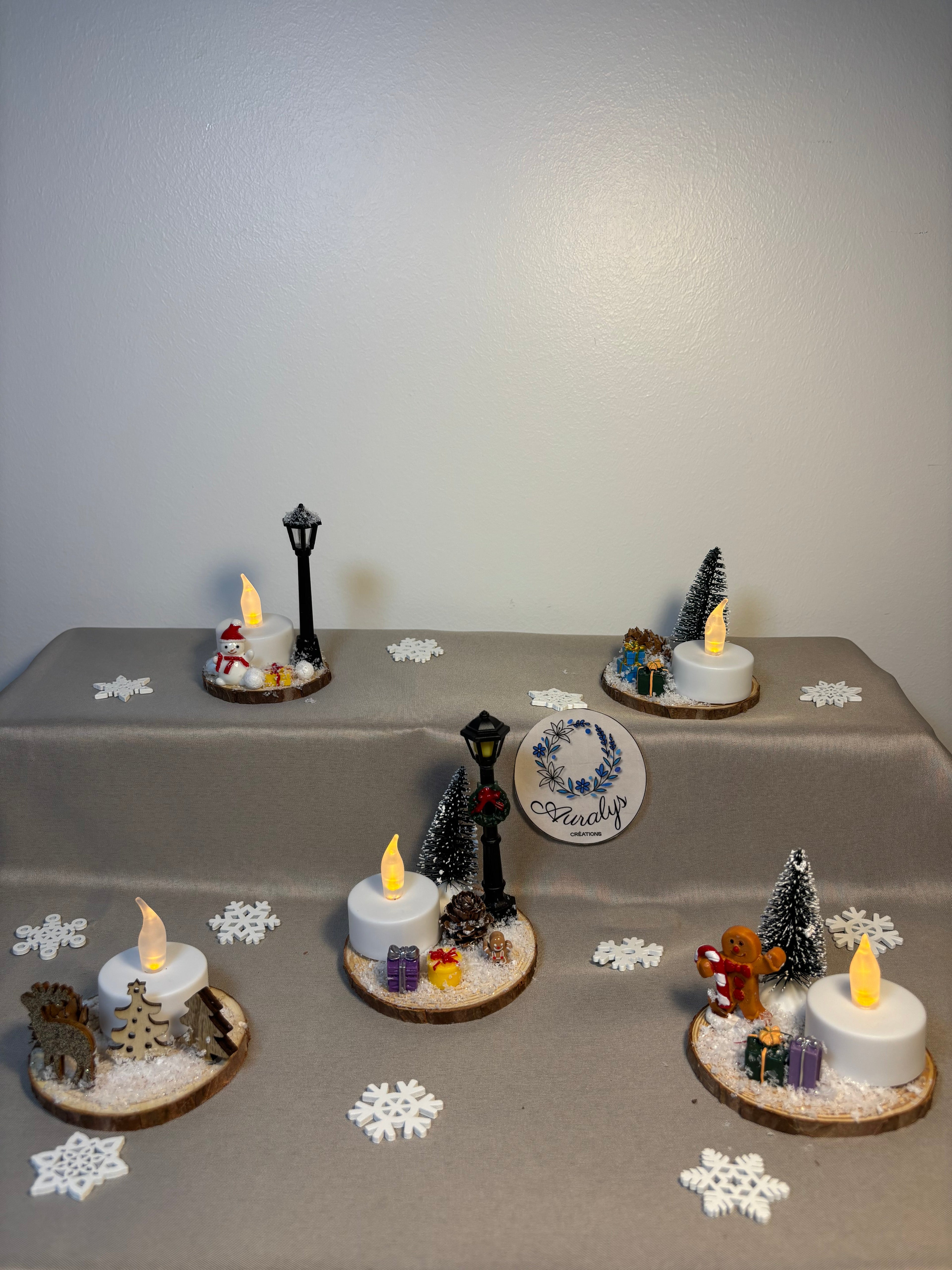 Bougeoir de Noël – Décoration hivernale artisanale avec fausse bougie LED Auralys Créations